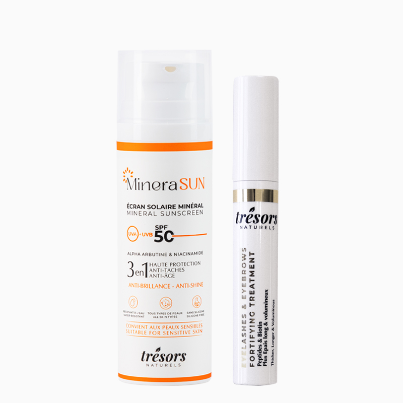 Duo Écran solaire minéral & Soin fortifiant cils et sourcils