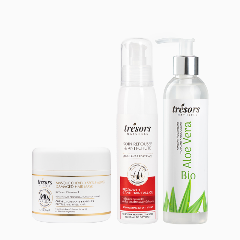 Soin Anti chute & Masque cheveux secs et abîmés & Gel Aloé Vera Bio